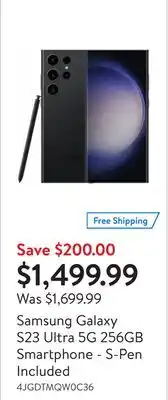 Walmart Samsung galaxy s23 ultra 5g 256gb smartphone - s-pen included offer