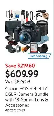 Walmart Canon eos rebel t7 dslr camera bundle with 18-55mm lens & accessories offer