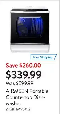 Walmart Airmsen portable countertop dishwasher offer