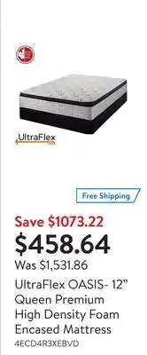 Walmart Ultraflex oasis- 12 queen premium high density foam encased mattress offer