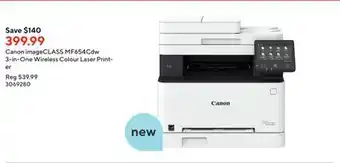 Staples Canon imageclass mf654cdw 3-in-one wireless colour laser printer offer
