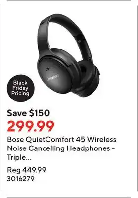 Staples Bose quietcomfort 45 wireless noise cancelling headphones - triple black offer