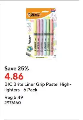 Staples Bic brite liner grip pastel highlighters - 6 pack offer