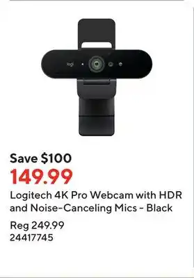 Staples Logitech 4k pro webcam with hdr and noise-canceling mics - black offer