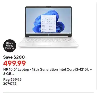 Staples Hp 15.6 laptop - 12th generation intel core i3-1215u - 8 gb ddr4-3200 mhz ram - 512 gb ssd - windows 11 home offer
