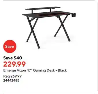 Staples Emerge vizon 47 gaming desk - black offer