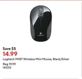 Staples Logitech m187 wireless mini mouse, black/silver offer