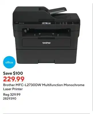 Staples Brother mfc-l2730dw multifunction monochrome laser printer offer