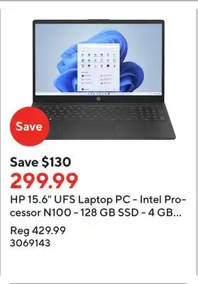 Staples Hp 15.6 ufs laptop pc - intel processor n100 - 128 gb ssd - 4 gb ram - windows 11 home s offer