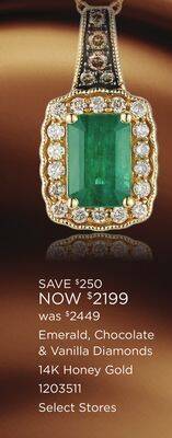 Charm Diamond Emerald, chocolate & vanilla diamonds 14k honey gold offer
