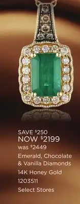 Charm Diamond Emerald, chocolate & vanilla diamonds 14k honey gold offer