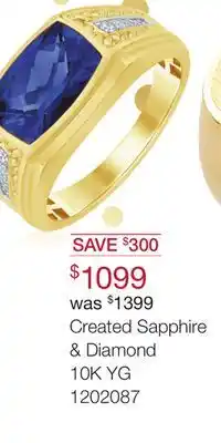 Charm Diamond 10k yellow gold created sapphire & diamond ring offer