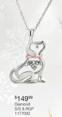 Sterling silver 14k rose gold 0.008ctw dancing diamond dog pendant