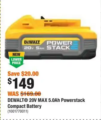 Home Depot Dewalt 20v max 5.0ah powerstack compact battery offer