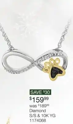 Sterling silver 10k yellow gold diamond infinity paw pendant