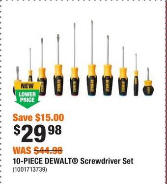 Home Depot 10-piece dewalt screwdriver set offer