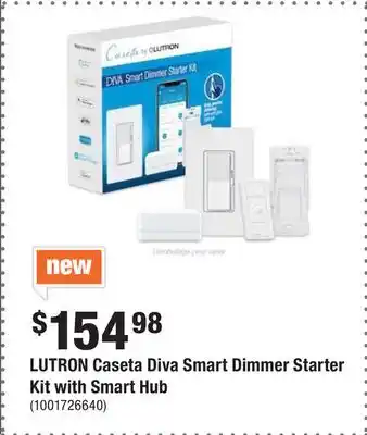 Home Depot Lutron caseta diva smart dimmer starter kit with smart hub offer