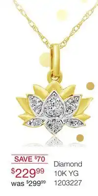 Charm Diamond 10k yellow gold diamond lotus flower pendant offer