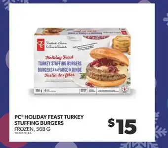 Real Canadian Superstore Pc holiday feast turkey stuffing burgers, 568 g offer