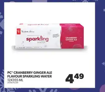 Real Canadian Superstore Pc cranberry ginger ale flavour sparkling water, 12x355 ml offer