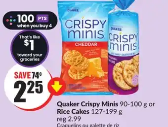 Chalo FreshCo Quaker crispy minis 90-100 g or rice cakes 127-199 g offer