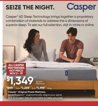 Sleep Country Casper original foam mattress offer