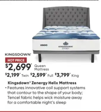 Sleep Country Kingsdown zenergy helix mattress offer