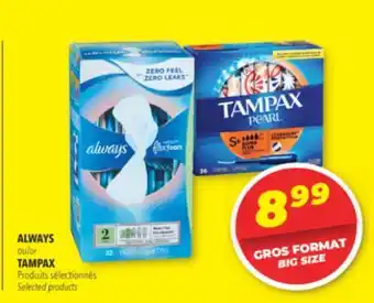 Familiprix Always or tampax selected products offer