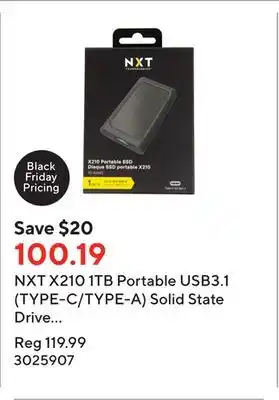 Staples Nxt x210 1tb portable usb3.1 (type-c/type-a) solid state drive (ssd) - rubber sleeve offer