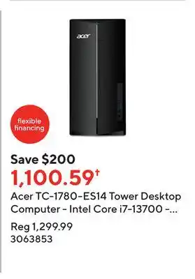 Staples Acer tc-1780-es14 tower desktop computer - intel core i7-13700 - 1tb + 512gb storage - 16gb ram - windows 11 offer