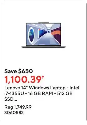 Staples Lenovo 14 windows laptop - intel i7-1355u - 16 gb ram - 512 gb ssd - windows 11 home offer