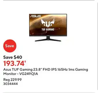 Staples Asus tuf gaming 23.8 fhd ips 165hz 1ms gaming monitor - vg249q1a offer