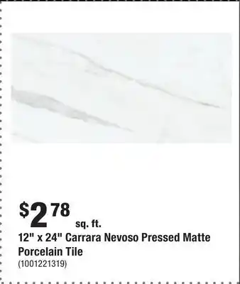 Home Depot 12 x 24 carrara nevoso pressed matte porcelain tile offer