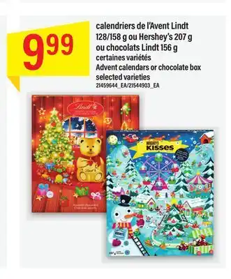 Maxi Calendriers de l'avent lindt 128/158 g ou hershey's 207 g ou chocolats lindt 156 g offer
