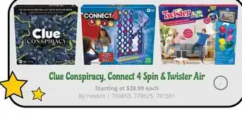 GameStop Clue conspiracy, connect 4 spin & twister air offer