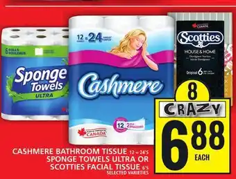 Food Basics Cashmere bathroom tissue or sponge towels ultra or scotties facial tissue offer