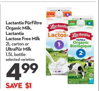Longo's Lactantia pūrfiltre organic milk, lactantia lactose free milk 2l carton or ultrapūr milk 1.5l bottle offer
