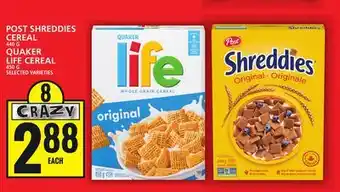 Food Basics Post shreddies cereal or quaker life cereal offer