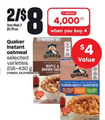 Loblaws Quaker instant oatmeal, 216-430 g offer