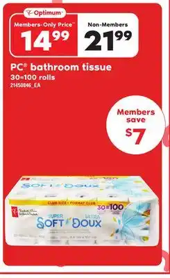 Loblaws Pc bathroom tissue, 30=100 rolls offer