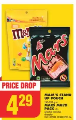 No Frills M&m's stand up pouch, 165-230 g or mars multi pack, 4's offer