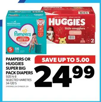 Real Canadian Superstore Pampers or huggies super big pack diapers, 34-120's offer