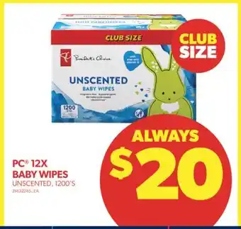 Real Canadian Superstore Pc 12x baby wipes, 1200's offer