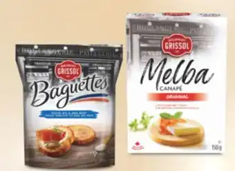 Real Canadian Superstore Grissol baguettes, 120 - 130 g, melba toast, 200 g, or canape toast, 150 g offer