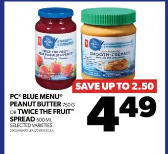 Real Canadian Superstore Pc blue menu peanut butter 750 g or twice the fruit spread 500 ml offer