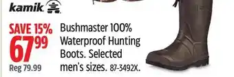 Canadian Tire Kamik bushmaster 100% waterproof hunting boots offer