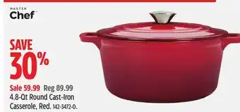 Canadian Tire Master chef 4.8-qt round cast-iron casserole, red offer