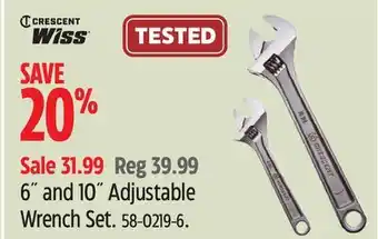 Canadian Tire Crescent 6 and 10 adjustable wrench set offer