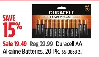 Canadian Tire Duracell aa alkaline batteries,20-pk offer