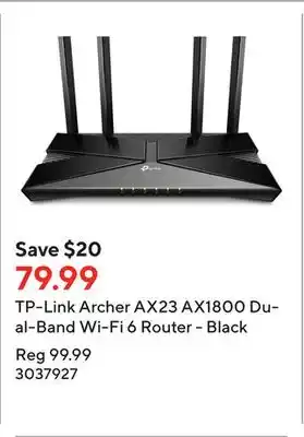 Staples Tp-link archer ax23 ax1800 dual-band wi-fi 6 router - black offer
